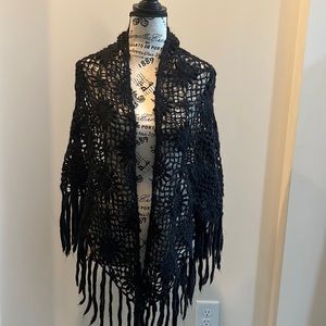 Shawl- black crochet one size